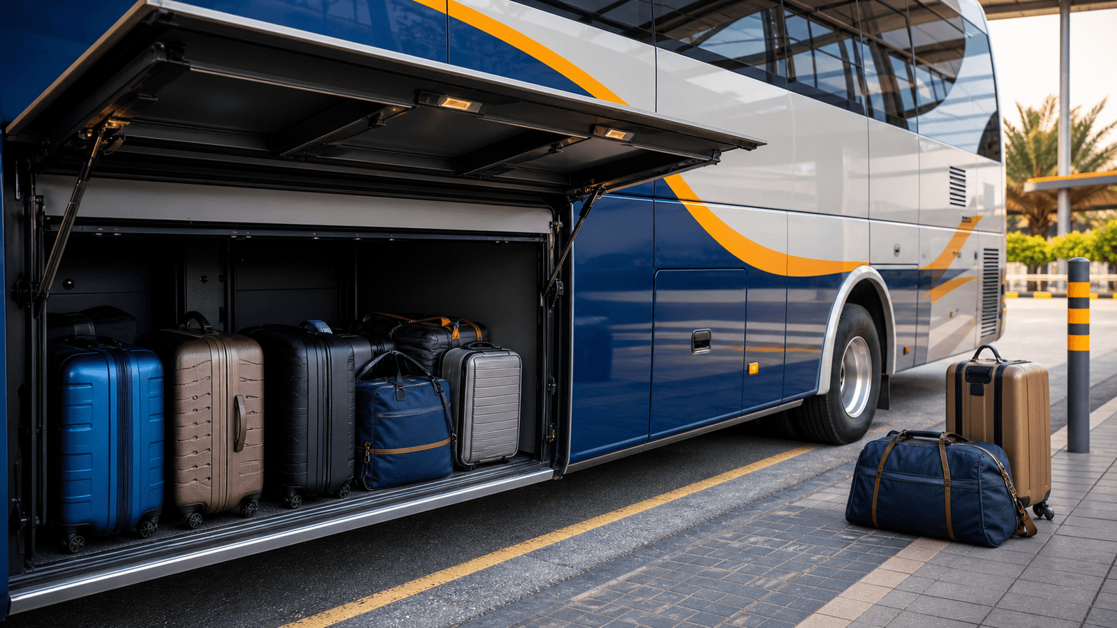 Coach luggage bay prepared for passenger bags
