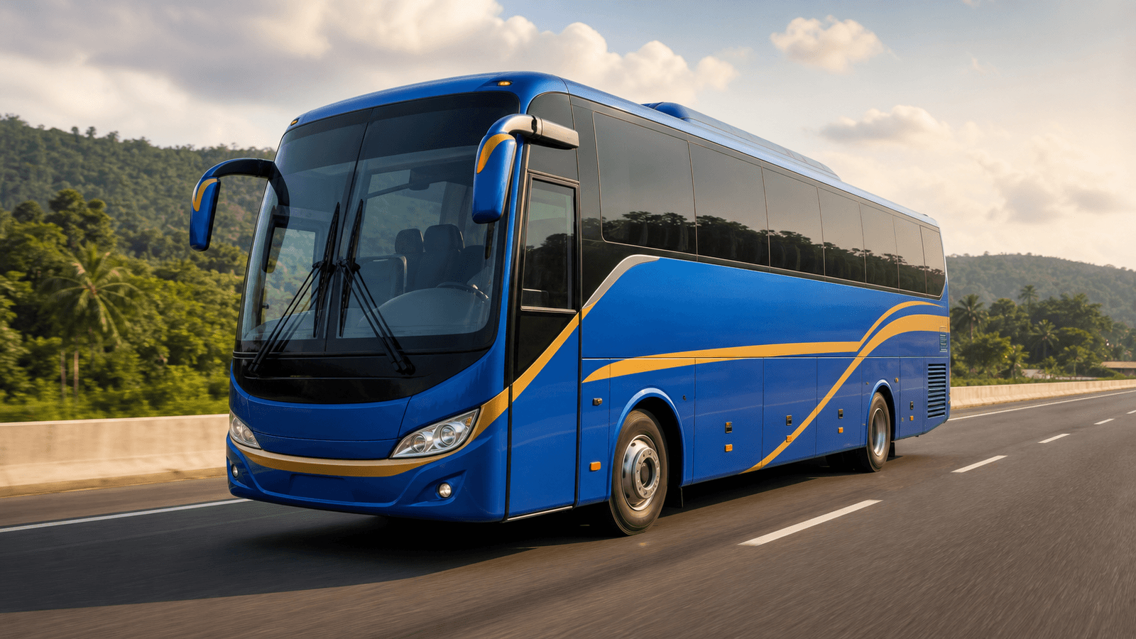 Modern intercity coach travelling on a Ghana highway